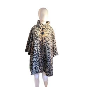 Luii Women’s L Leopard Print Wool Blend Coat Jacket Button Front Collar Lined